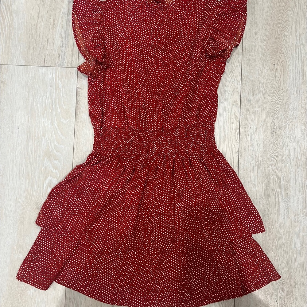 THML Red Pleated Fit and Flare Midi Dress